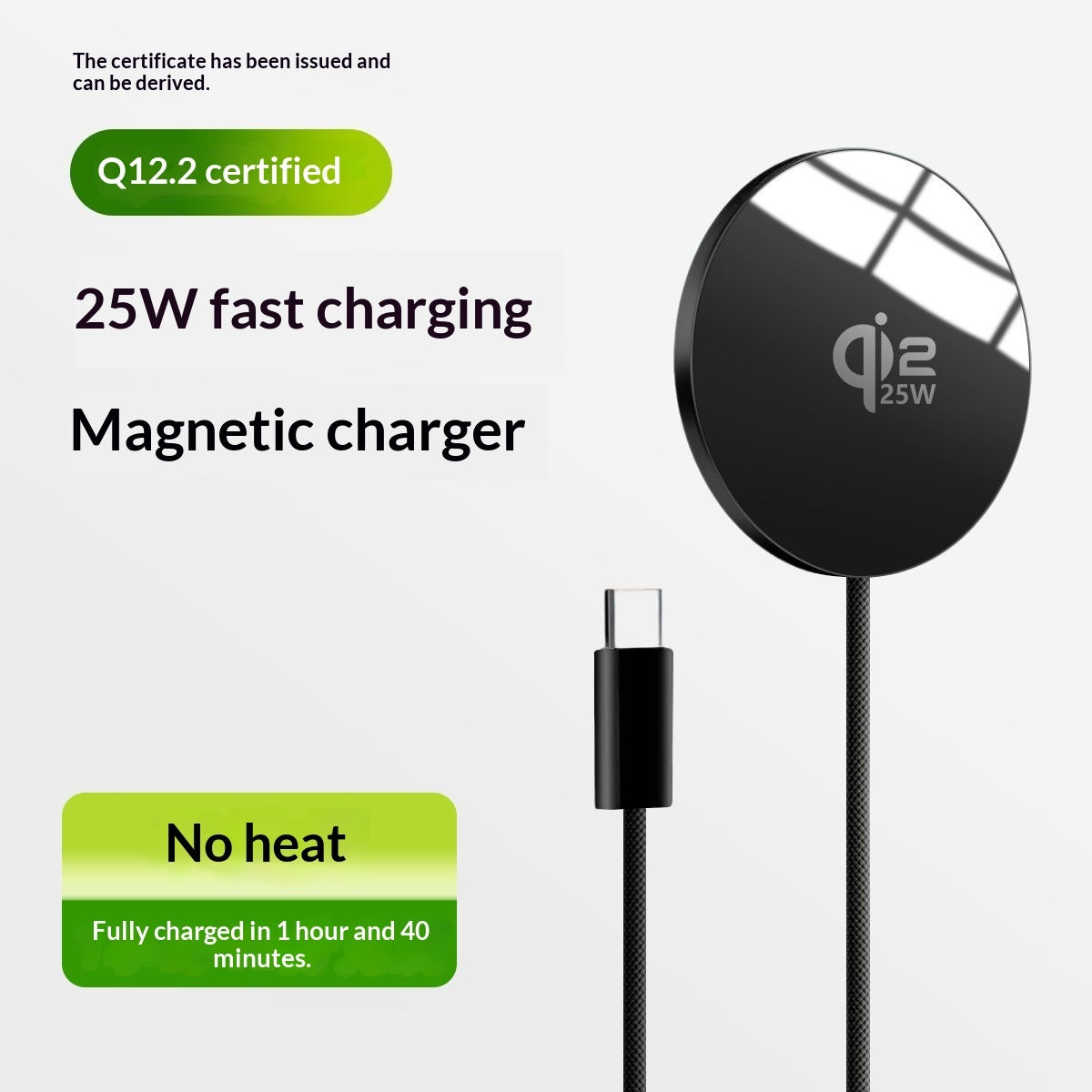 Portable Magnetic Wireless Charger With Cable For Phones